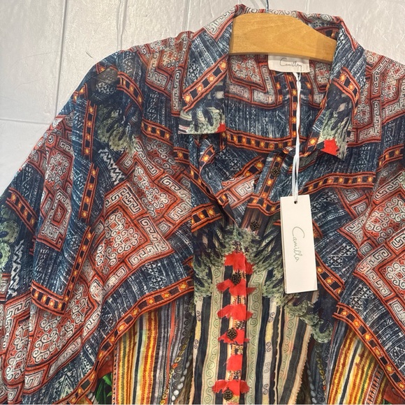 Camilla Trek Of The Nung Multicolor Printed Sheer Boho Blouson Blouse - Picture 4 of 11